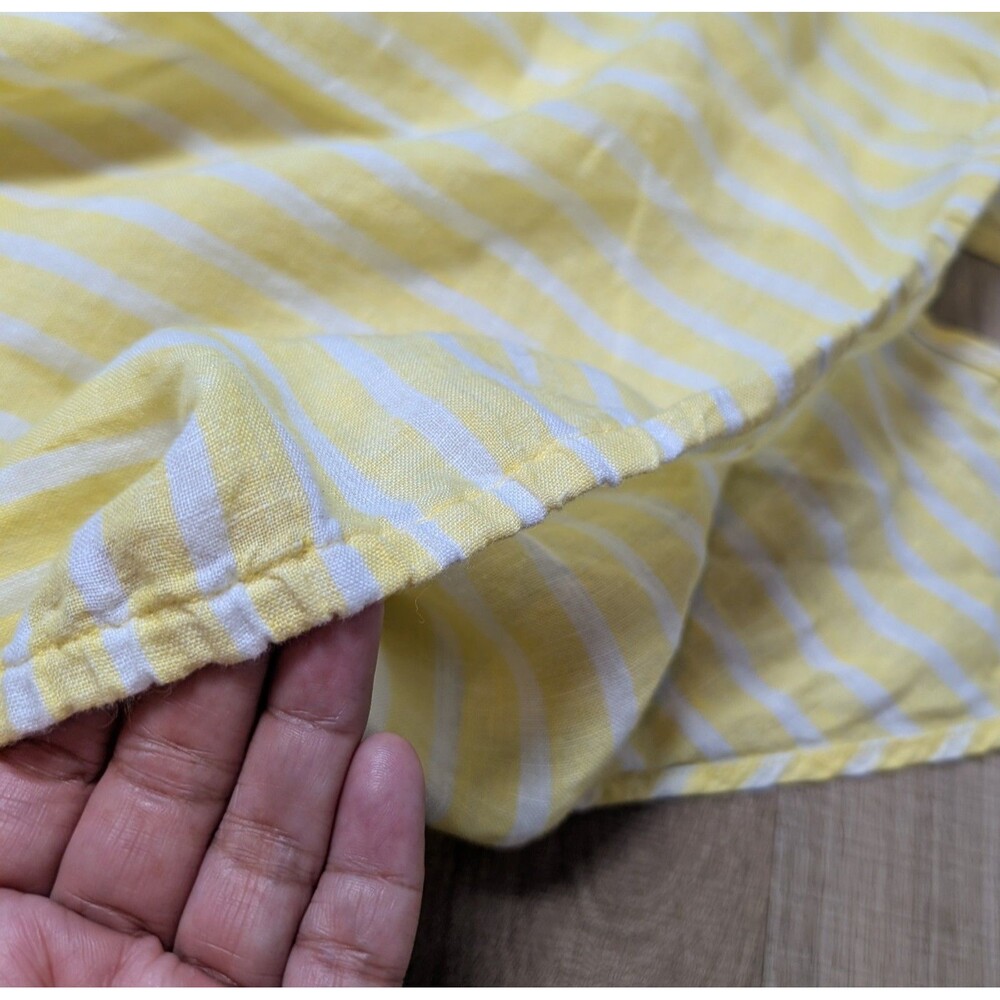 Talbots Size L Petite Blouse 100% Linen Front Tie Waist Yellow Striped Coastal - Picture 8 of 9